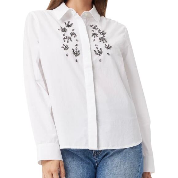 Sam Edelman Tops - Sam Edelman Women’s Astrid Cotton Oversized Embellished Shirt White Size XS